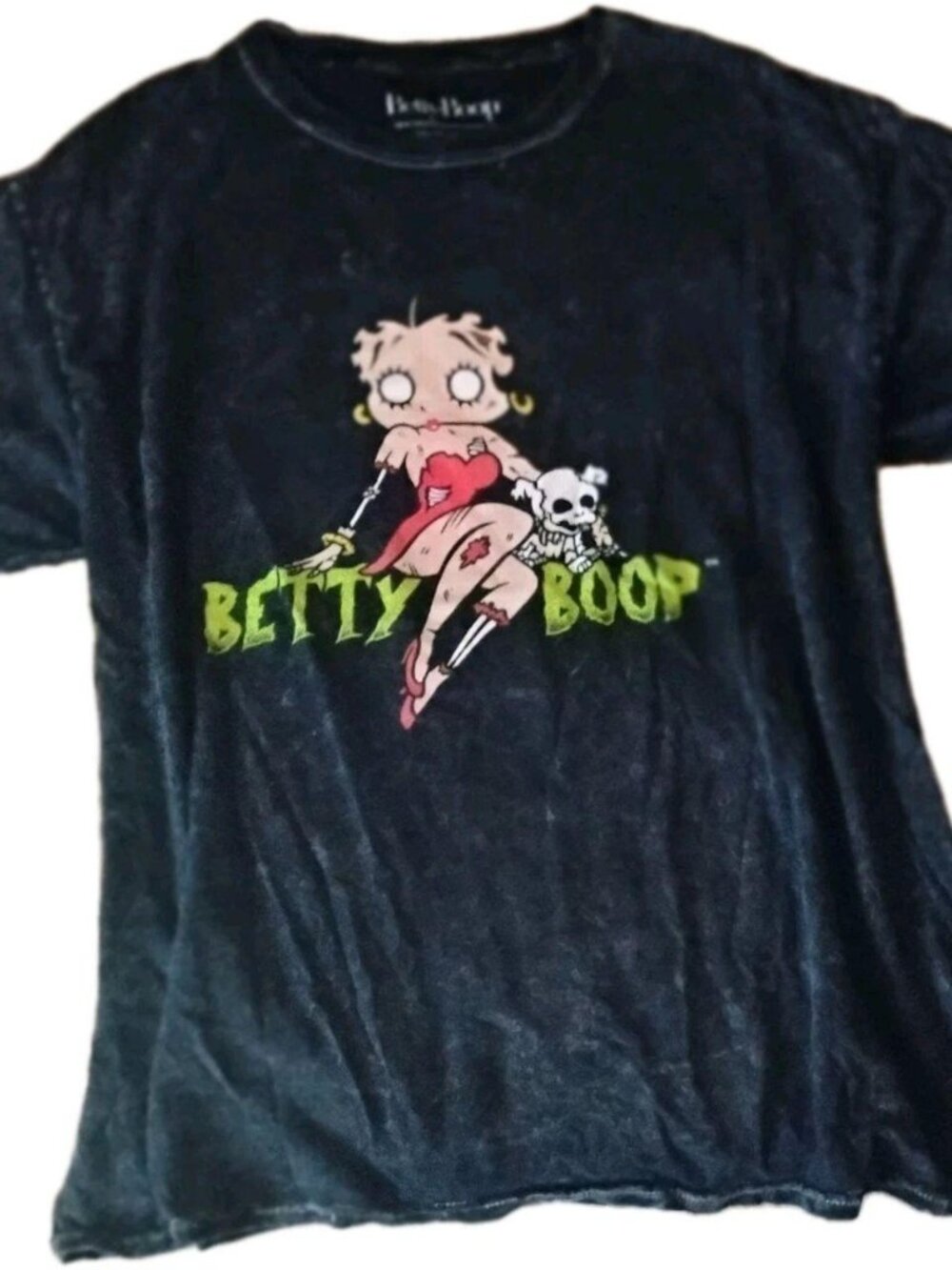 Betty Boop Womens XL Black Graphic T Shirt Zombie Pin Up Cartoon